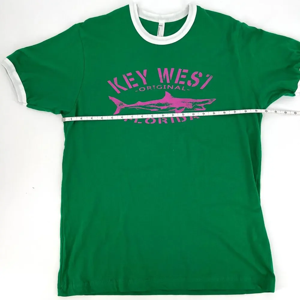 Key West Retro Ringer T Shirt Short Sleeve Green Pink Size M
